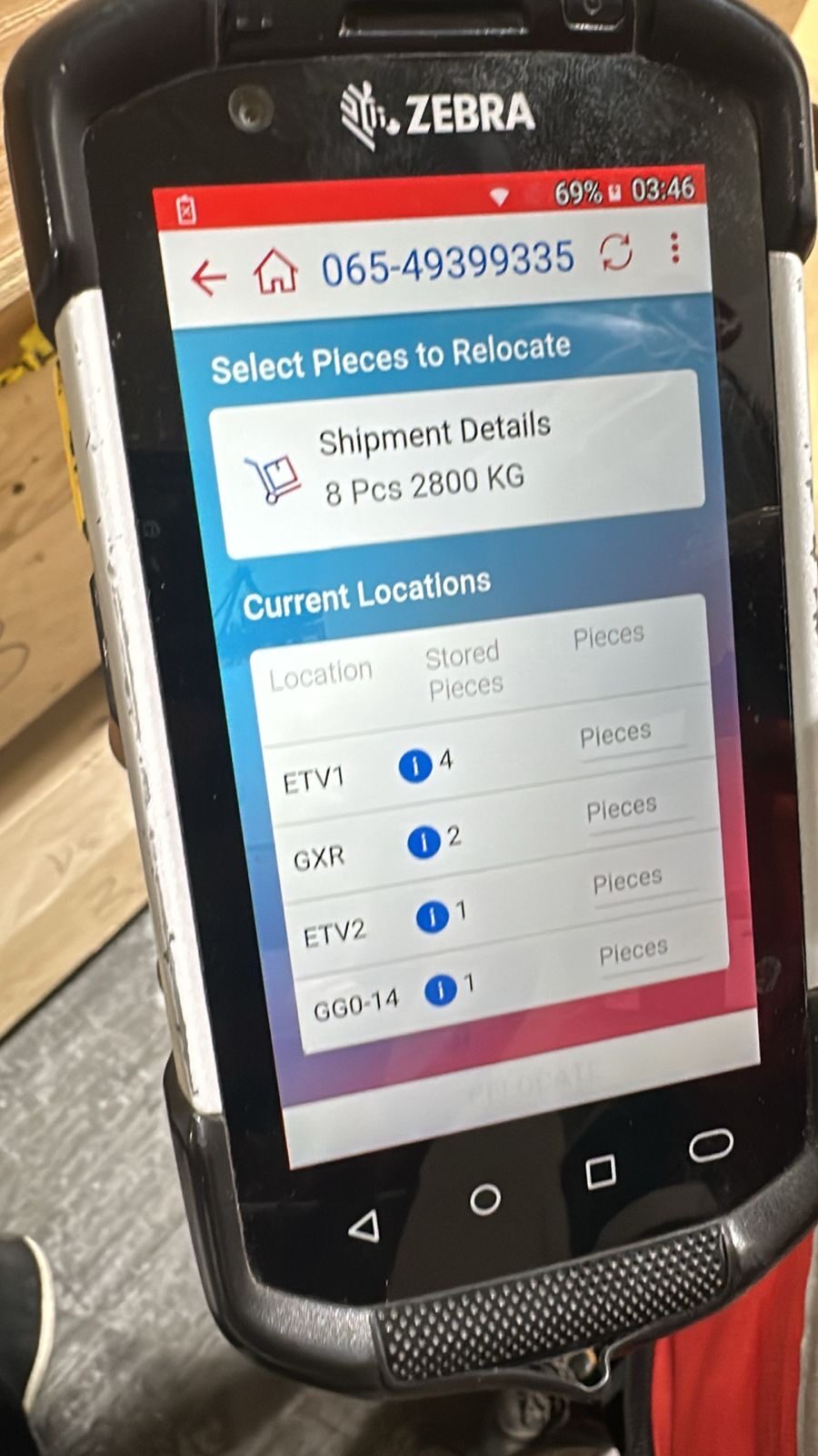 Barcode scanner recording shipment pieces and location for accurate customs documentation